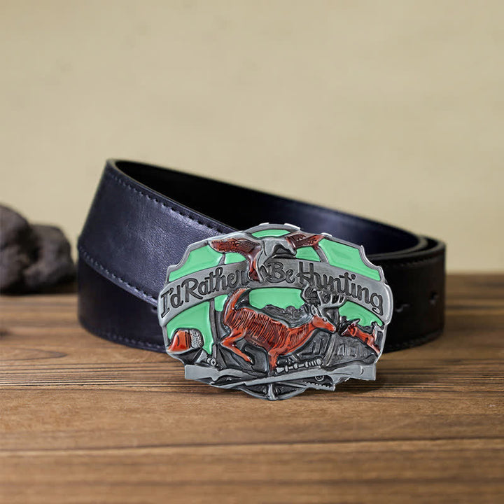 Men's DIY Hunting Deer In The Wild Buckle Leather Belt - I'd Rather Be Hunting - Black PU Belt (40) - image 3
