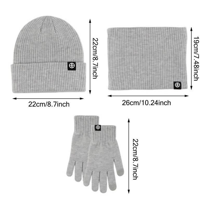 3Pcs Unisex Solid Color Soft Hat Scarf Gloves Set - image 9
