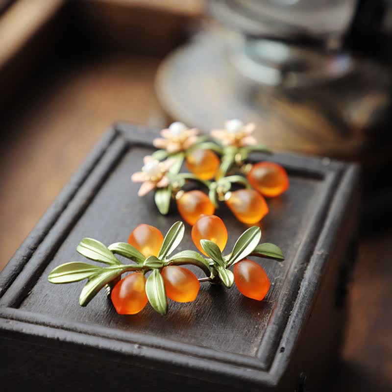 Women's Pastoral Orange Fruit Berry Brooch - image 8