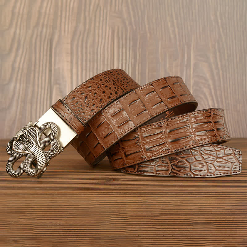 Men's Curled Cobra Alligator Pattern Leather Belt - image 21
