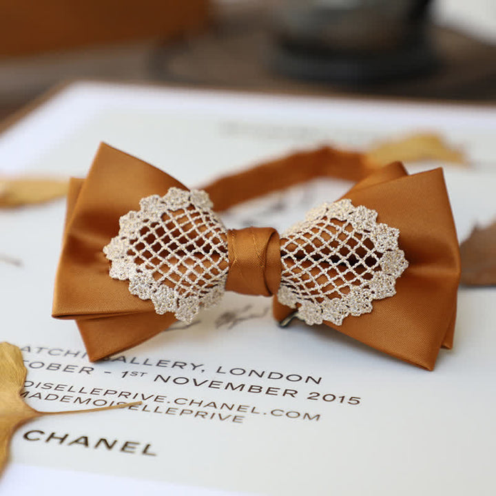 Men's Elegant Flower Lace Bow Tie - Yellow - image 8
