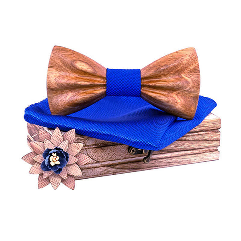 3Pcs Men's Hand Carved Crease Wooden Bow Tie Set - Zebra - Royal - image 14