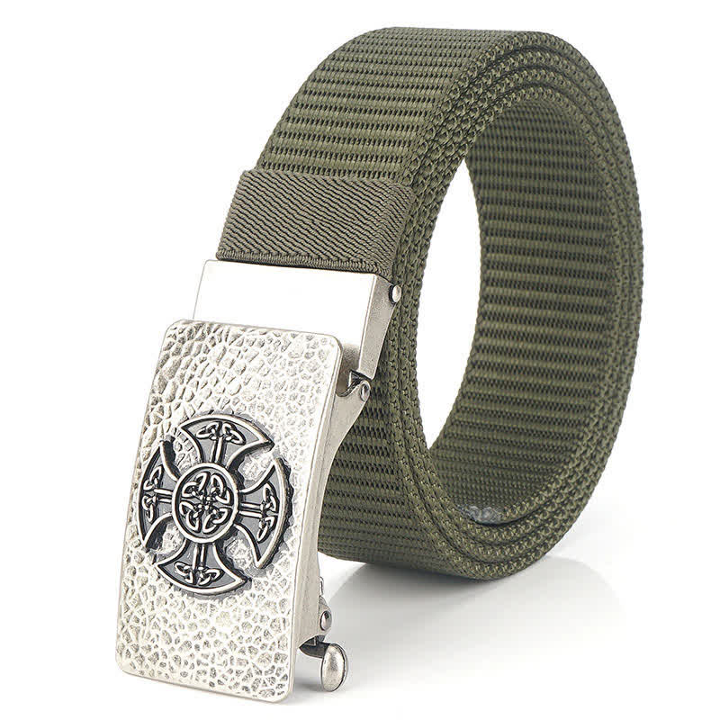 Men's Retro Style Leisure Nylon Belt - Army Green / Silver - 48" - image 17