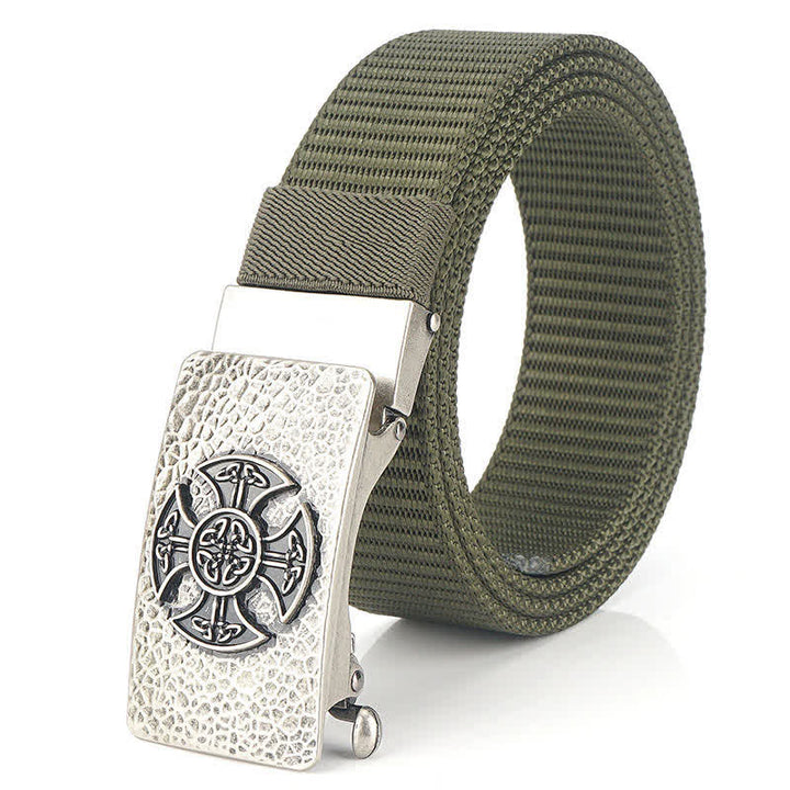 Men's Retro Style Leisure Nylon Belt - Army Green / Silver - 48" - image 17