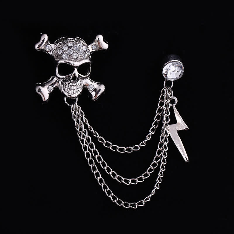 Men's Gothic Skull Lightning Chain Brooch - Silver - image 1