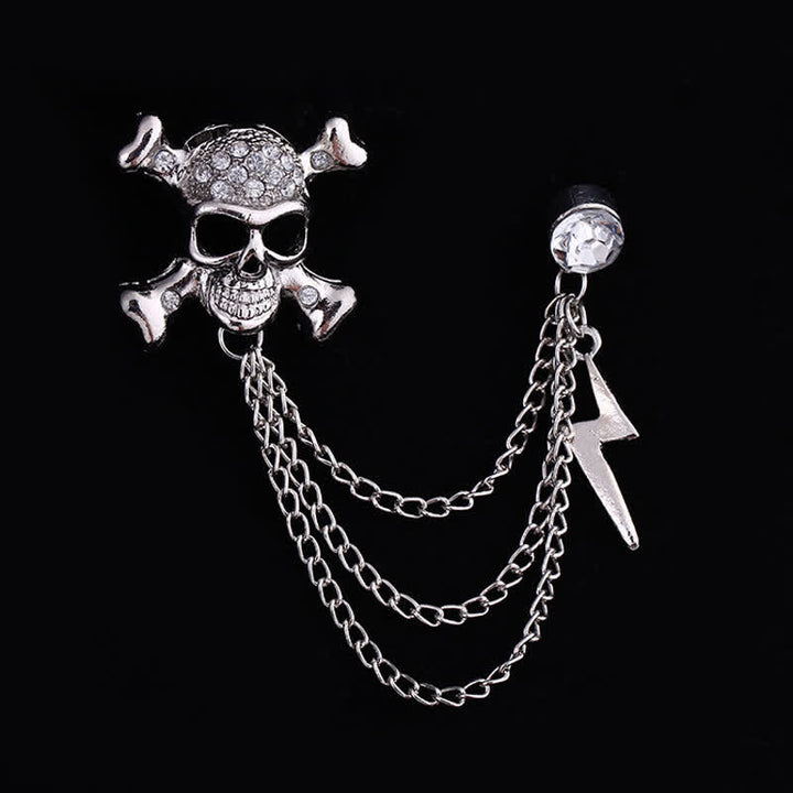 Men's Gothic Skull Lightning Chain Brooch - Silver - image 1