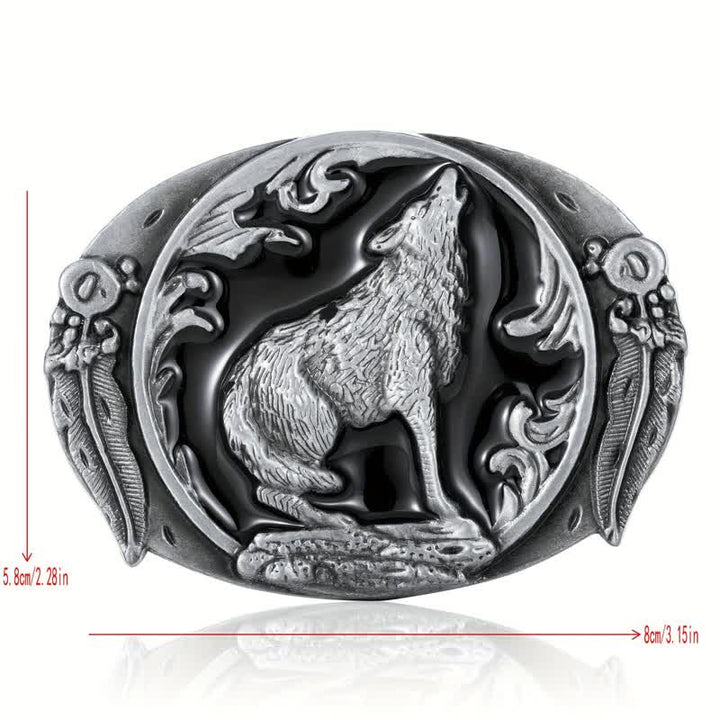 Men's DIY Enamel Domineering Howling Wolf Buckle Leather Belt - image 2