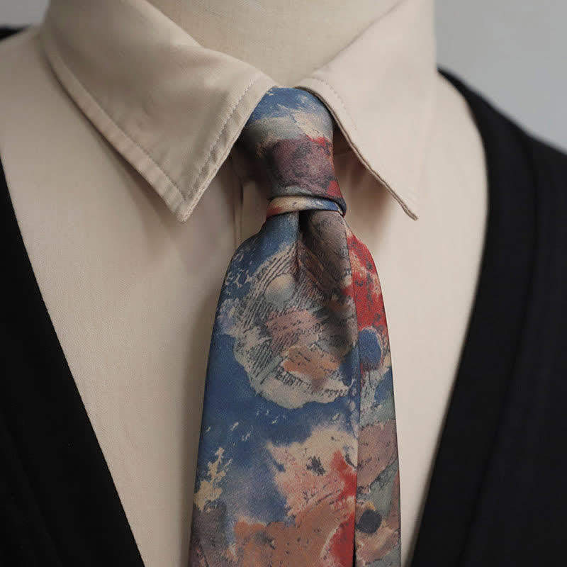 Men's Vintage Blue & Pink Artistic Painting Necktie - Blue & Pink - image 0