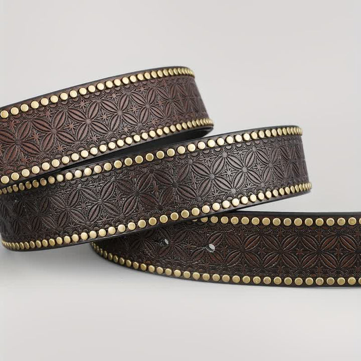 Men's Retro Silver Boots Oval Buckle Leather Belt - image 3