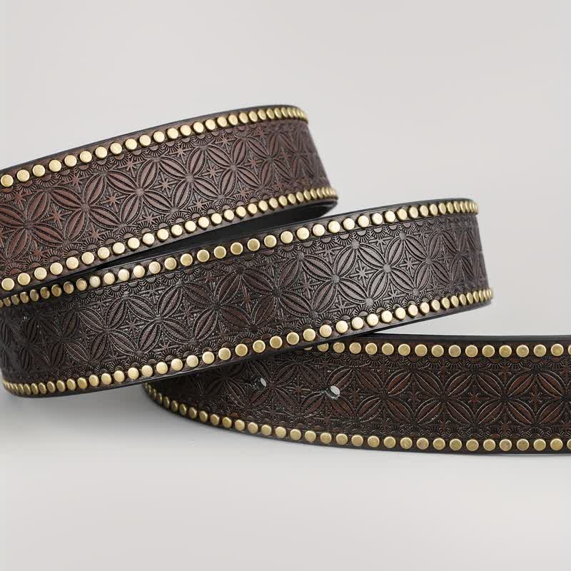 Men's Dark Brown Bull Head Embossed Leather Belt - image 3