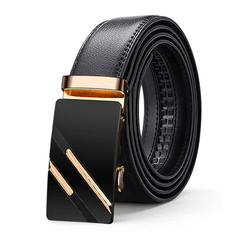 Men's Luxury Embossed Automatic Buckle Leather Belt - Style #1 - Gold - 46 - image 0