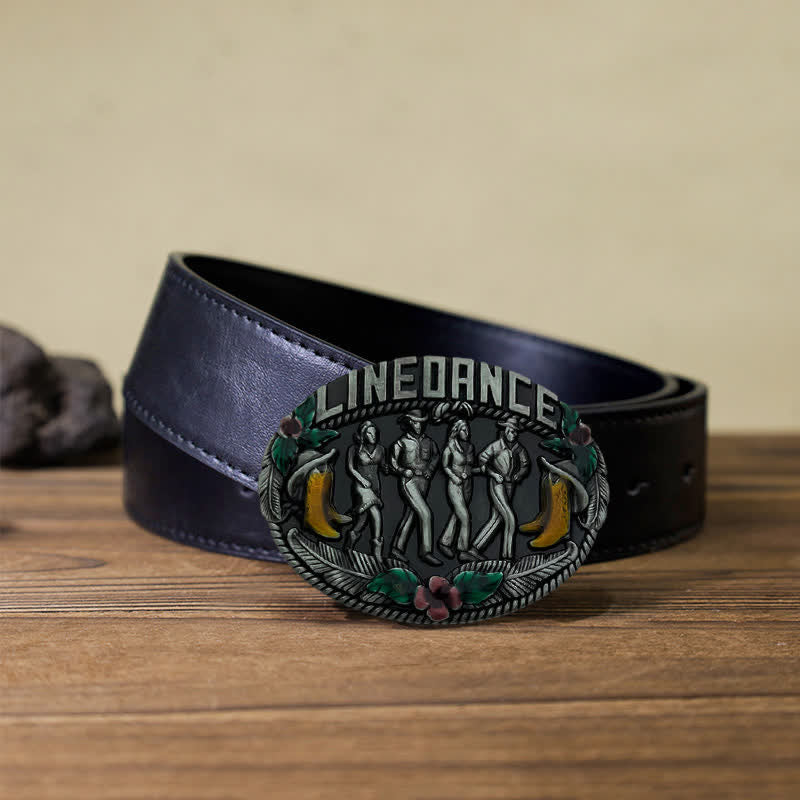 Men's DIY Western Line Dancing Buckle Leather Belt - Line Dancing - Black PU Belt (40) - image 3