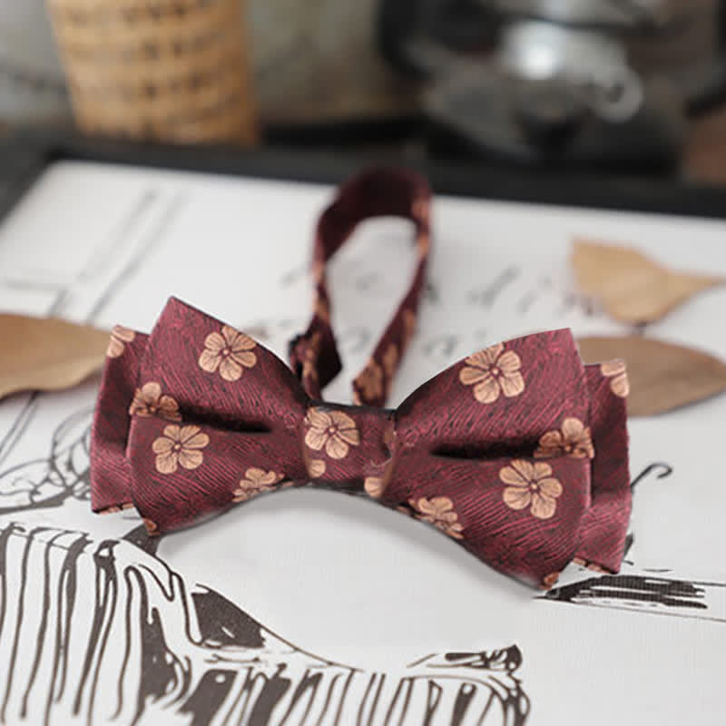 Men's Retro Floral Leaves Bow Tie - Red Flower - image 13