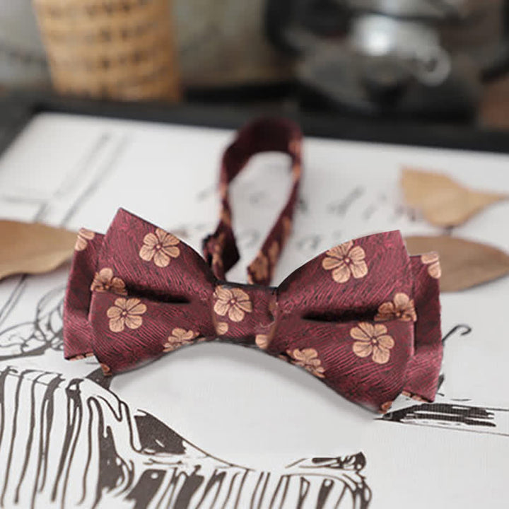 Men's Retro Floral Leaves Bow Tie - Red Flower - image 13