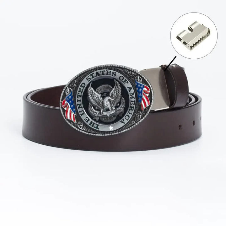 Men's Luxury Eagle American Flag Leather Belt - Iron Linker - Brown - 46 - image 17