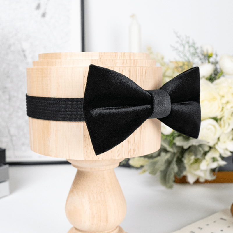 Men's Obsidian Black Solid Color Velvet Bow Tie - image 3