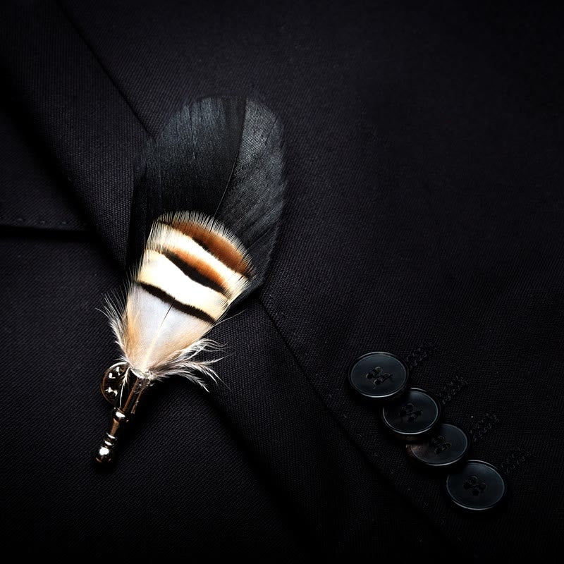 Brown & Black Swan Feather Bow Tie with Lapel Pin - image 2