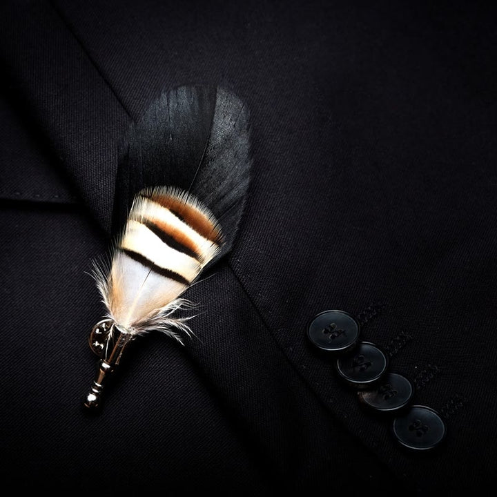 Brown & Black Swan Feather Bow Tie with Lapel Pin - image 2