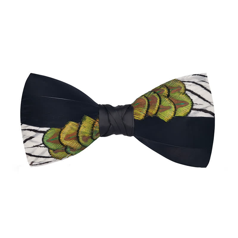 Black & White Patchwork Peacock Feather Bow Tie - Black & White - image 0