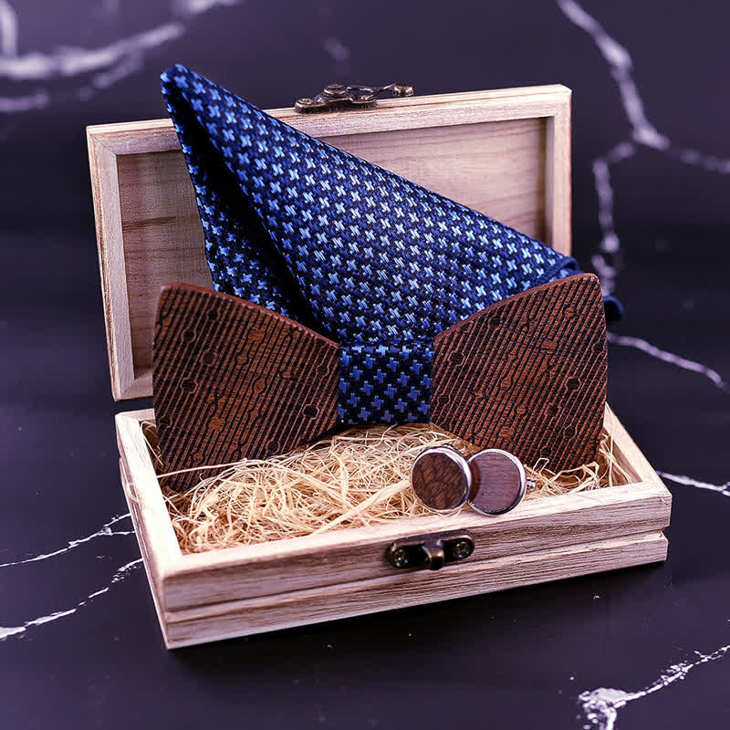 3Pcs Men's Hollow Leaves-shaped Wooden Bow Tie Set - image 2