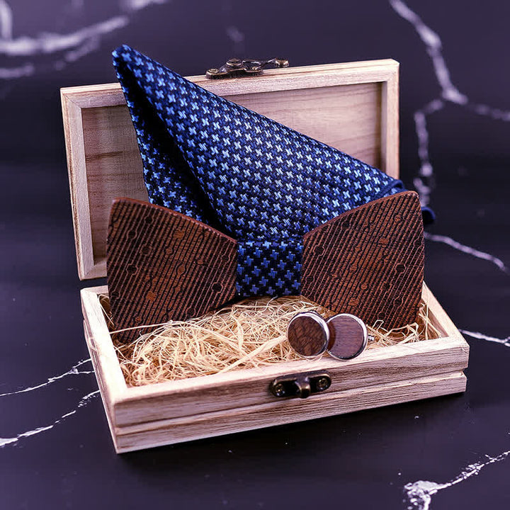 3Pcs Men's Hollow Leaves-shaped Wooden Bow Tie Set - image 2