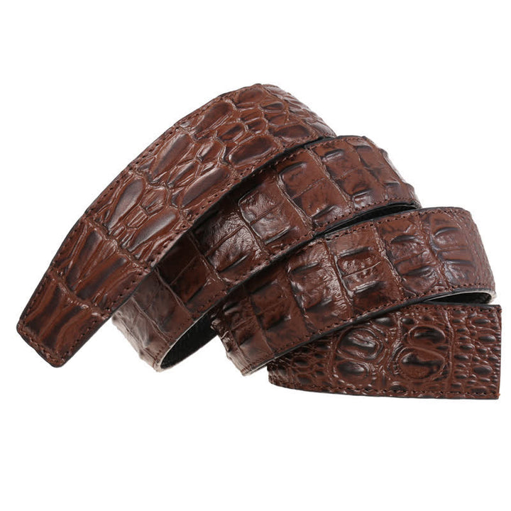 Men's Hollow Automatic Buckle Crocodile Print Leather Belt - image 3