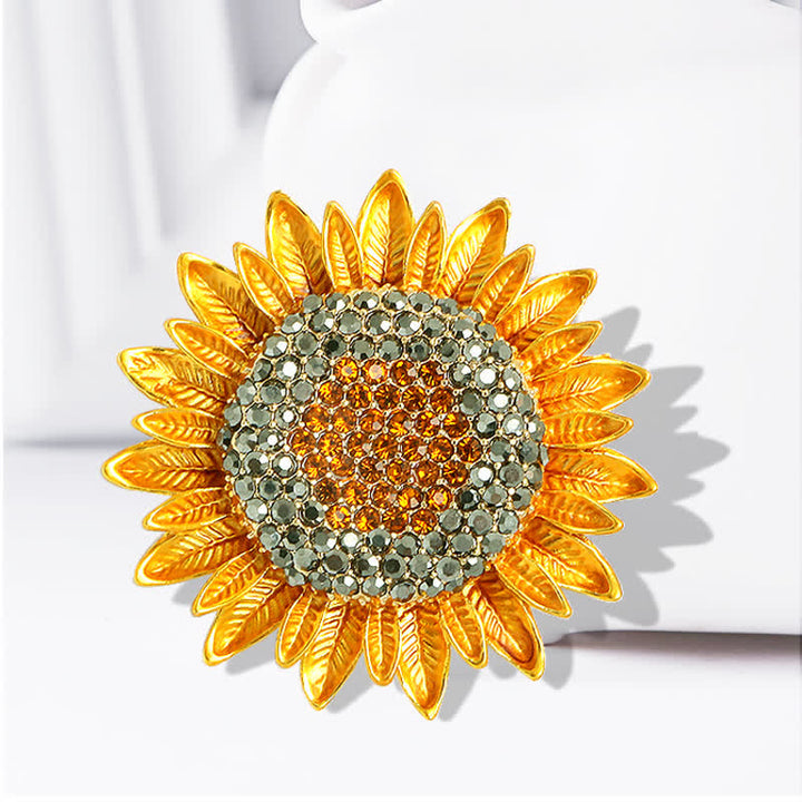 Women's Yellow Sunflower Rhinestone Brooch - image 3