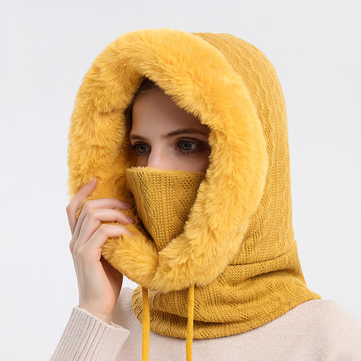 Women's Candy Color Face Hood Mask Knitted Hat - Yellow - Adjustable (22"-23 1/4") - image 8