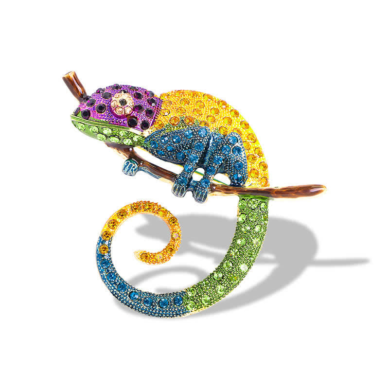 Women's Colorful Chameleon Lizard Brooch - Yellow - image 0