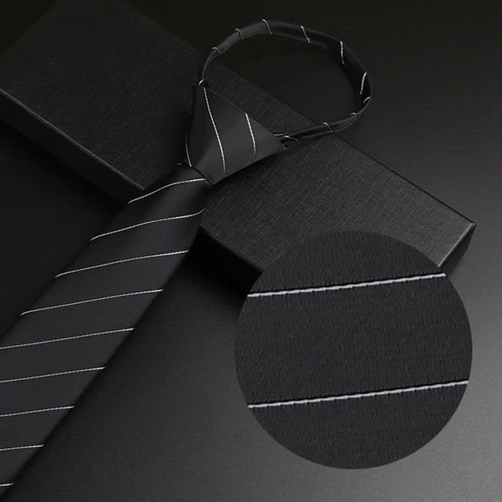 Men's Black-Gray Zipper Tie Classic Necktie - Black Striped - image 1