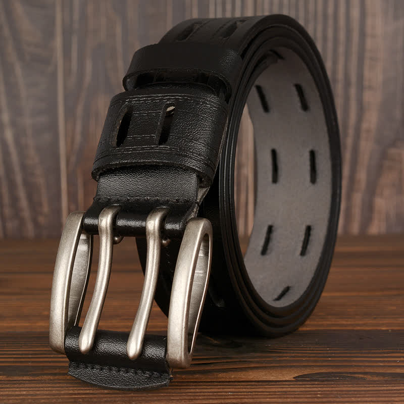 Men's Casual Double Prong Trouser Leather Belt - Black - 46 - image 6