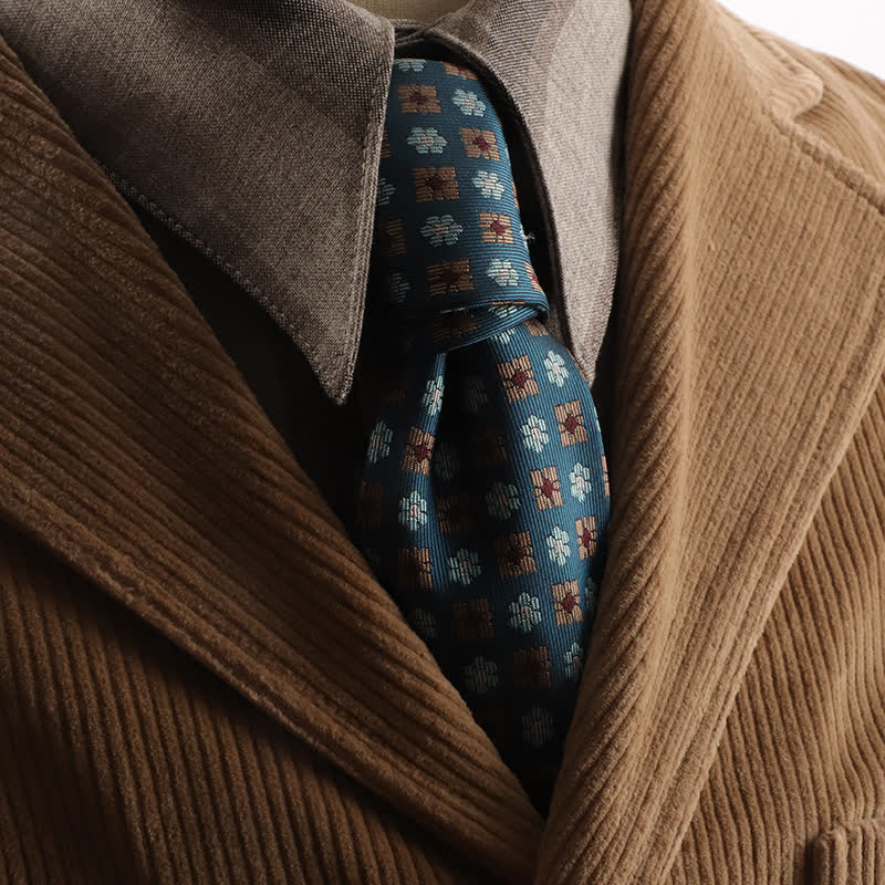Men's Tiny Geometric Flowers Textured Necktie - Teal - image 4