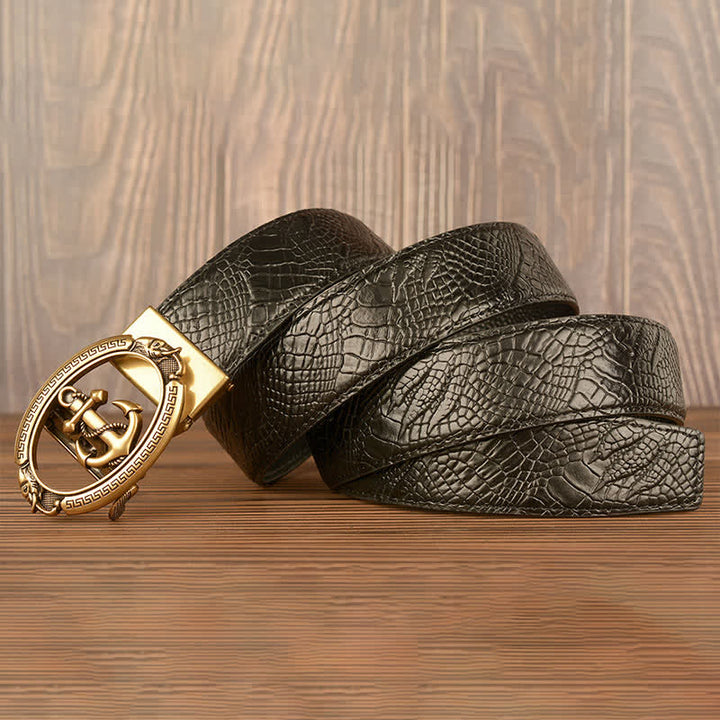 Men's Nautical Anchor Crocodile Embossed Leather Belt - image 16