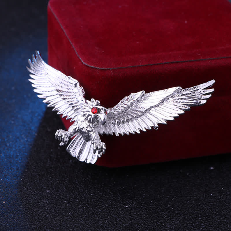 Men's Retro Soaring Bald Hawk Brooch - Silver - image 9