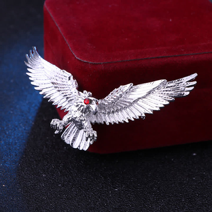 Men's Retro Soaring Bald Hawk Brooch - Silver - image 9
