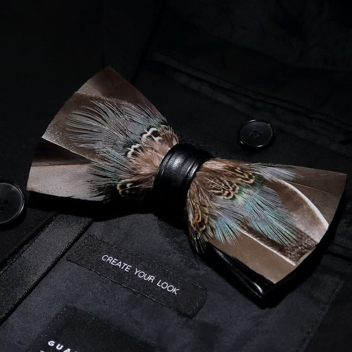 Kid's Brown Rustic Feather Bow Tie with Lapel Pin - image 1