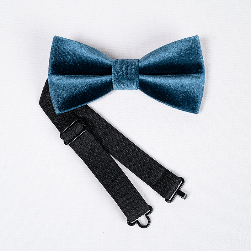 Men's Sax Blue Solid Color Velvet Bow Tie - image 5