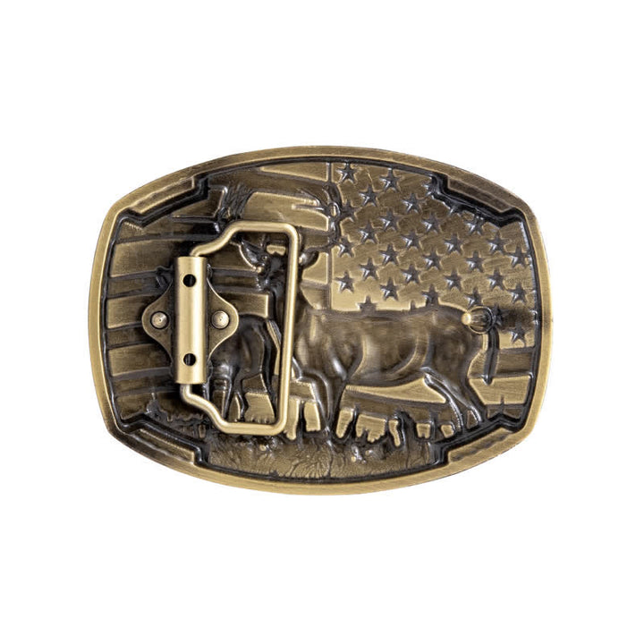 Men's DIY Deer Hunter American Flag Buckle Leather Belt - image 1