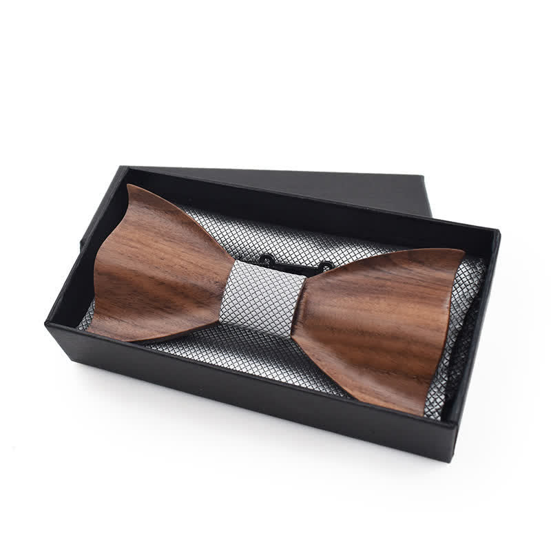 3Pcs Men's Small Checkered Wooden Bow Tie Set - image 3