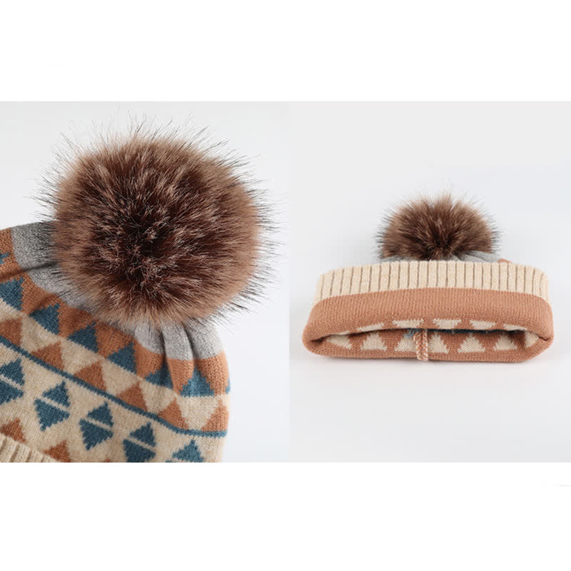 3Pcs Women's Triangle Pattern Hat Scarf Gloves Set - image 6