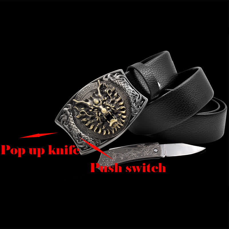 Men's Brave Dragon Leather Belt With Folding Knife - image 1