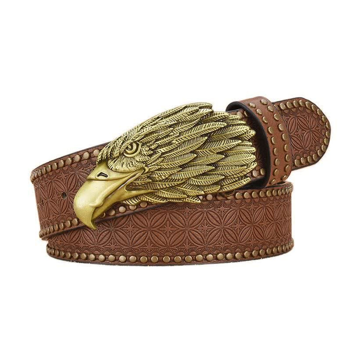 Men's Eagle Vulture Head Steer Rivet Leather Belt - image 0