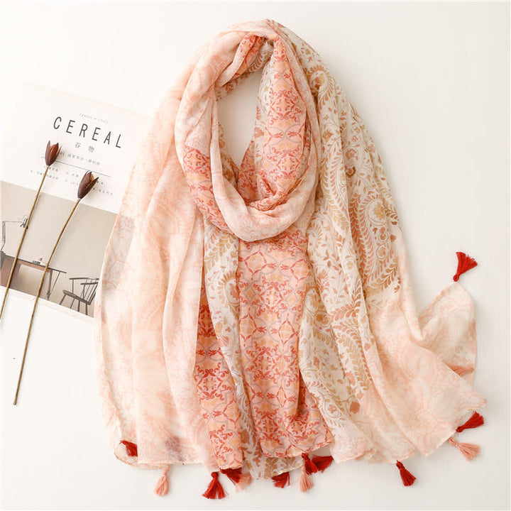 Women's Floral Soft Cape Wheat Fringe Scarf - Pink - image 0
