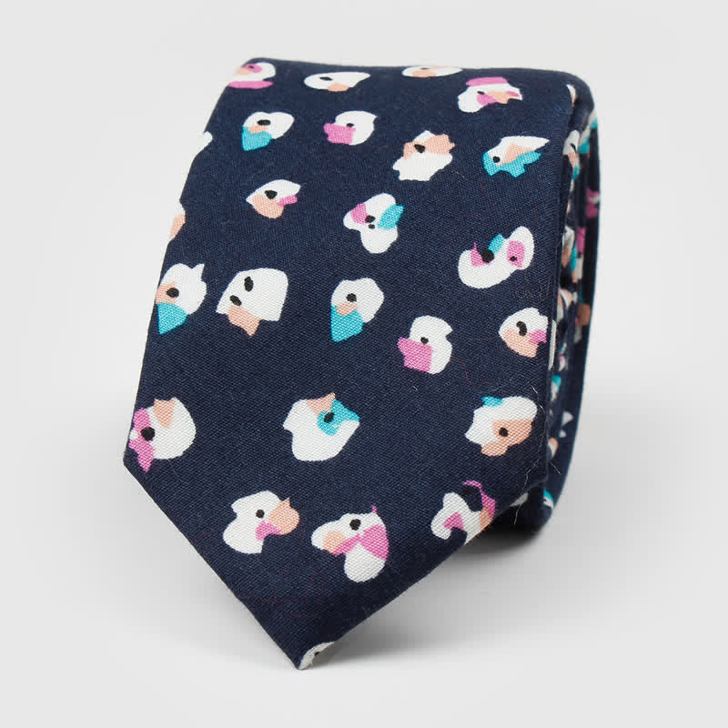 Men's Floral Printed Cotton Necktie - White & Navy - image 6