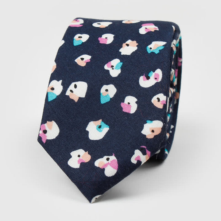 Men's Floral Printed Cotton Necktie - White & Navy - image 6