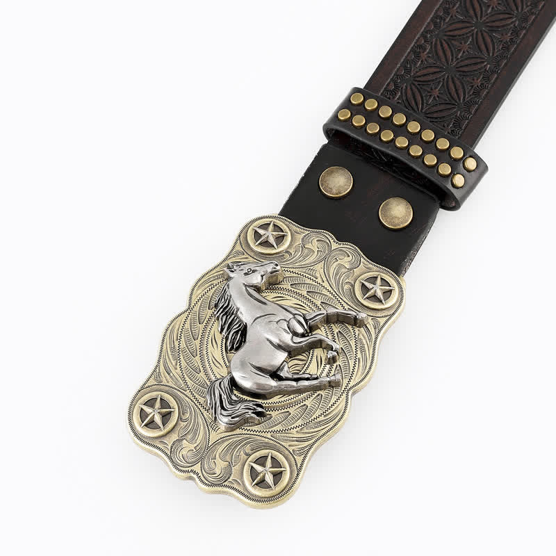 Men's Sturdy Horse Galloping Cowboy Leather Belt - image 1