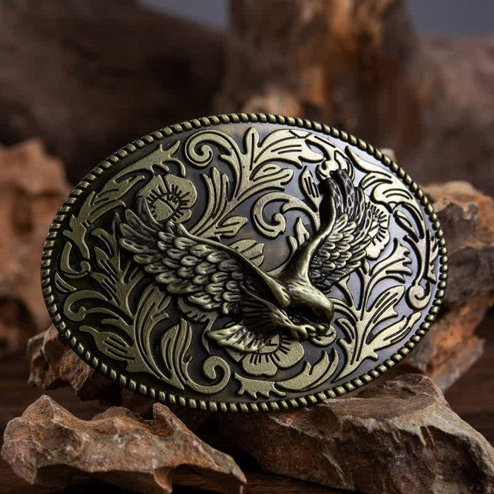 Men's DIY Animal Flying Eagle Buckle Leather Belt - Antique Bronze - Without Belt - image 0