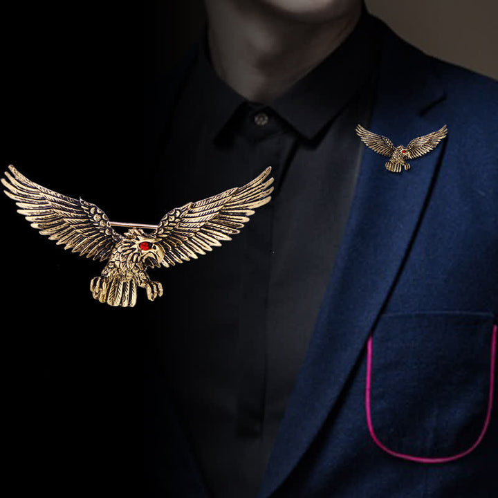 Men's Retro Soaring Bald Hawk Brooch - image 0