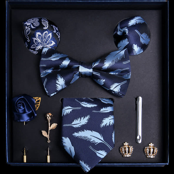 8Pcs Navy Leaves Flower Vogue Necktie Bow Ties Gift Box - Navy - image 0