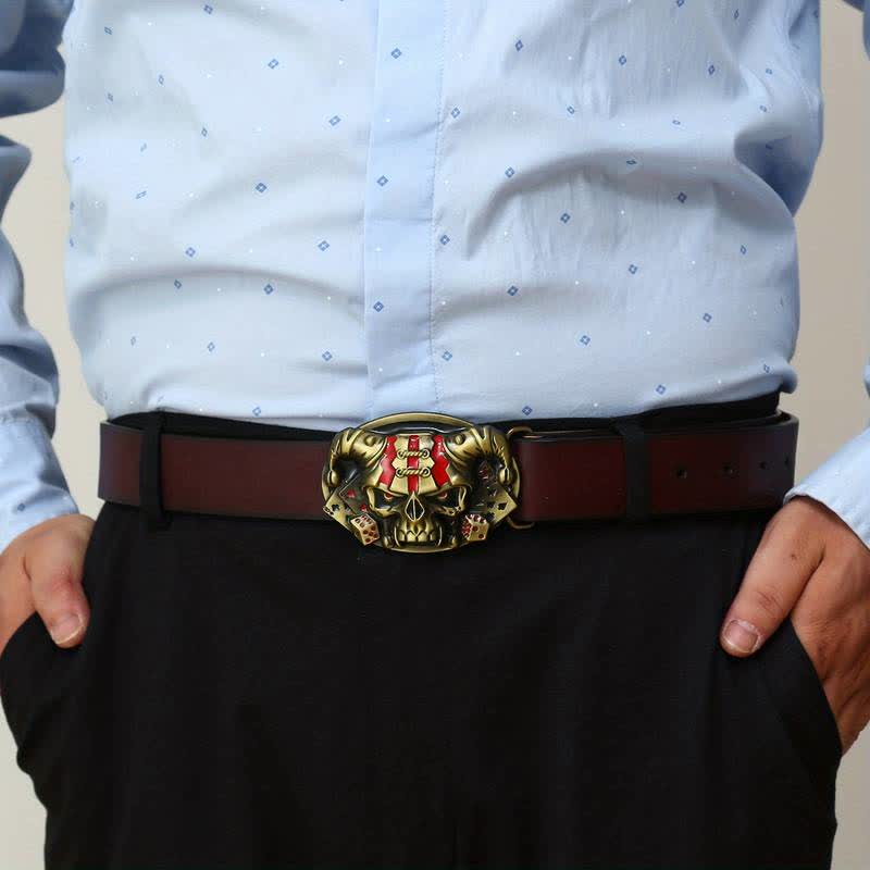 Men's DIY Skull Clown Joker Buckle Leather Belt - image 3